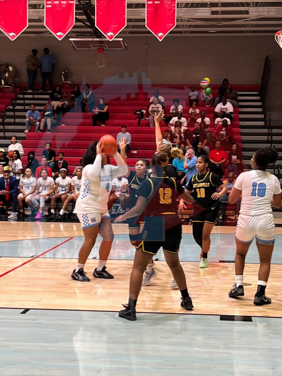 Madison Alcerro (12) aiming the ball to shoot. 